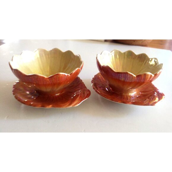 VINTAGE Royal Winton Grimwades Lustre Glaze Lotus Orange Desert Bowls Set of 2 - Picture 2 of 7